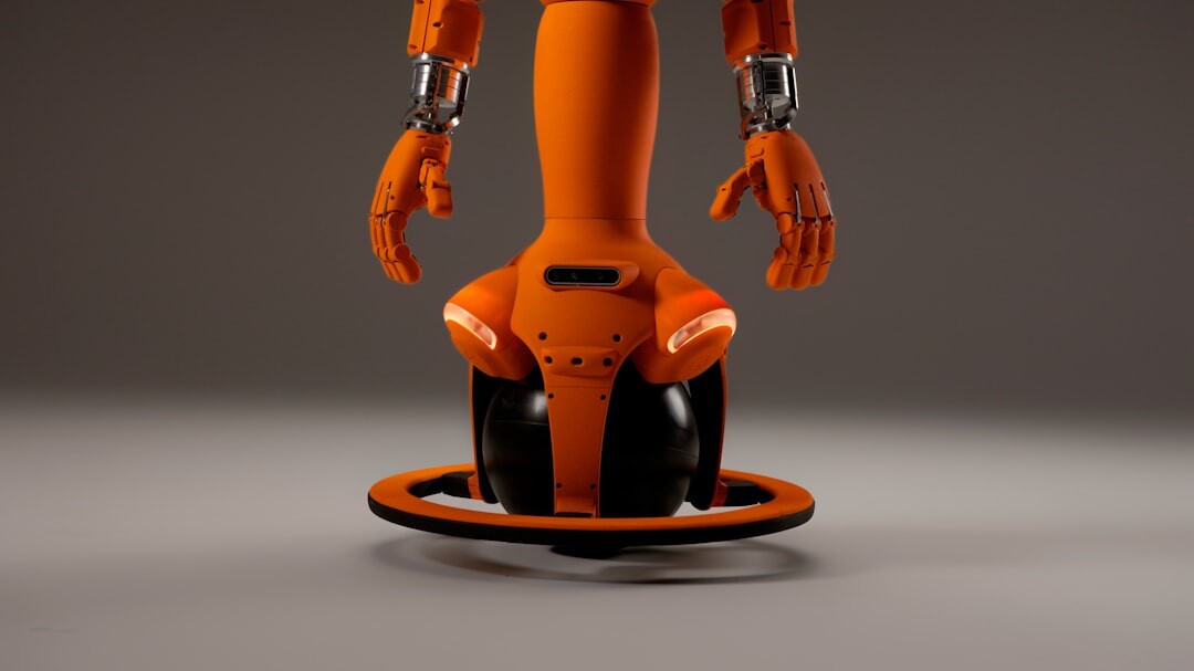 Modern white industrial robot arm in clean manufacturing facility