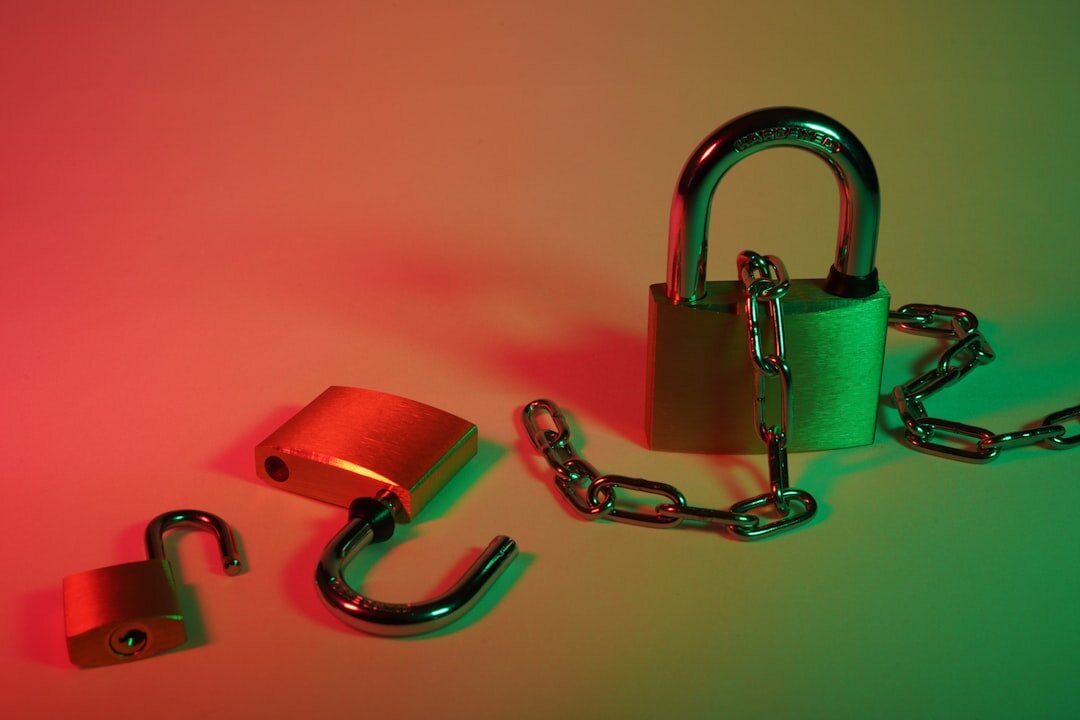 Cybersecurity concept showing digital lock and binary code streams